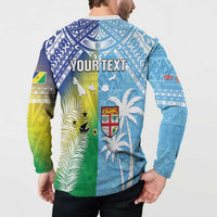 Personalised Happy Malampa Fiji Day Button Sweatshirt Half Mix Style LT05 - Polynesian Pride