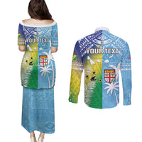 Personalised Happy Malampa Fiji Day Couples Matching Puletasi and Long Sleeve Button Shirt Half Mix Style LT05 - Polynesian Pride