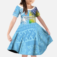 Personalised Happy Malampa Fiji Day Family Matching Mermaid Dress and Hawaiian Shirt Half Mix Style LT05 Daughter's Dress Blue - Polynesian Pride