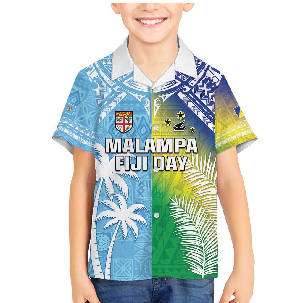 Personalised Happy Malampa Fiji Day Family Matching Mermaid Dress and Hawaiian Shirt Half Mix Style LT05 Son's Shirt Blue - Polynesian Pride