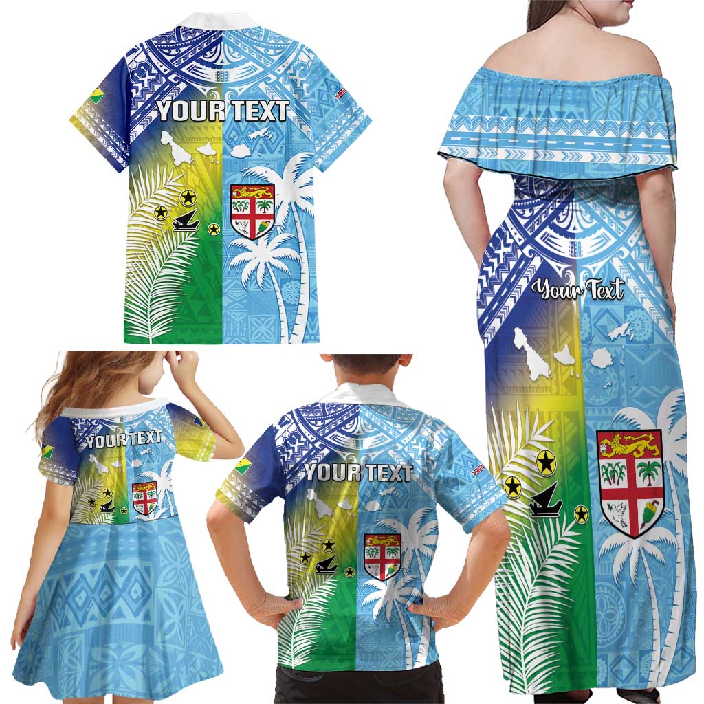 Personalised Happy Malampa Fiji Day Family Matching Off Shoulder Maxi Dress and Hawaiian Shirt Half Mix Style