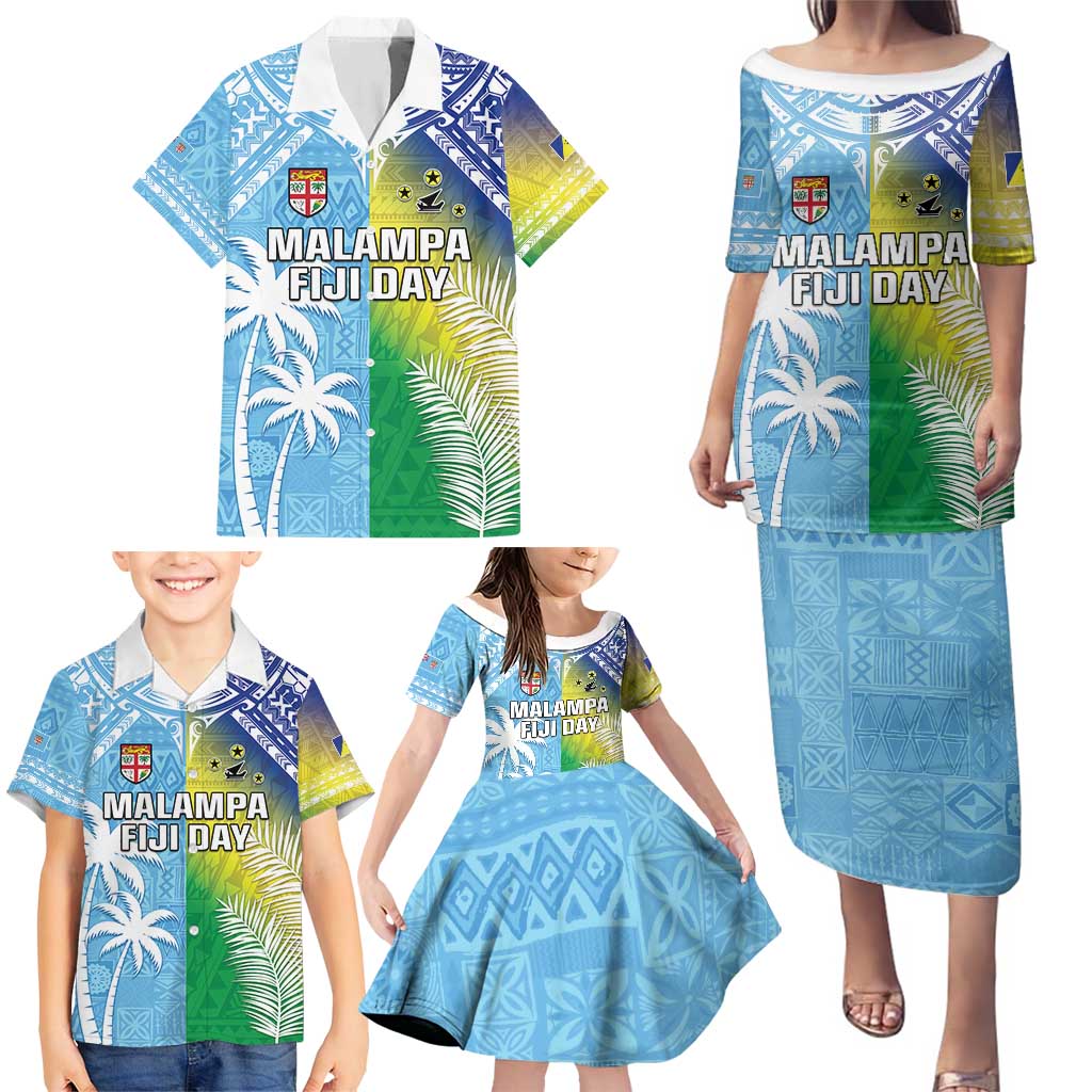 Personalised Happy Malampa Fiji Day Family Matching Puletasi and Hawaiian Shirt Half Mix Style