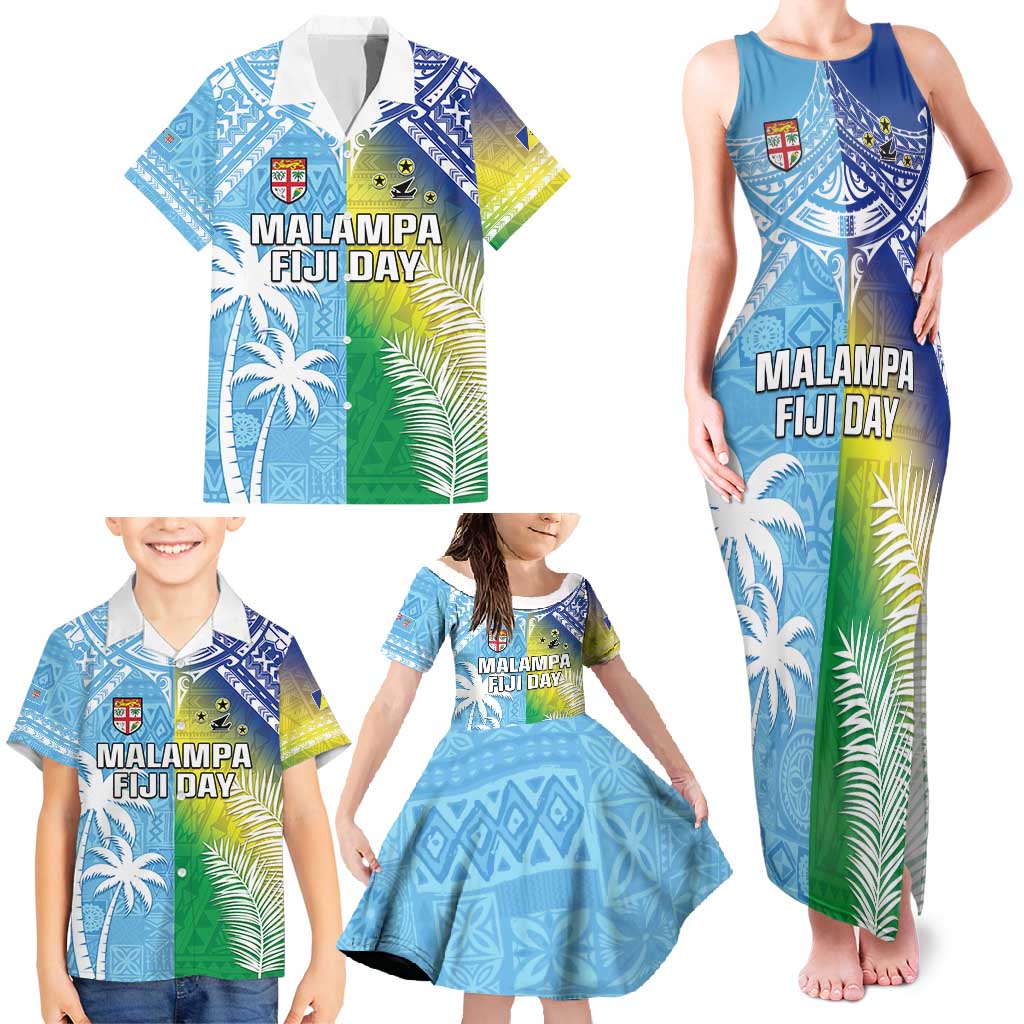 Personalised Happy Malampa Fiji Day Family Matching Tank Maxi Dress and Hawaiian Shirt Half Mix Style