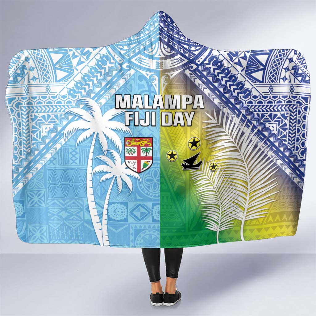 Happy Malampa Fiji Day Hooded Blanket Half Mix Style LT05 One Size Blue - Polynesian Pride