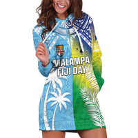 Personalised Happy Malampa Fiji Day Hoodie Dress Half Mix Style LT05 Blue - Polynesian Pride