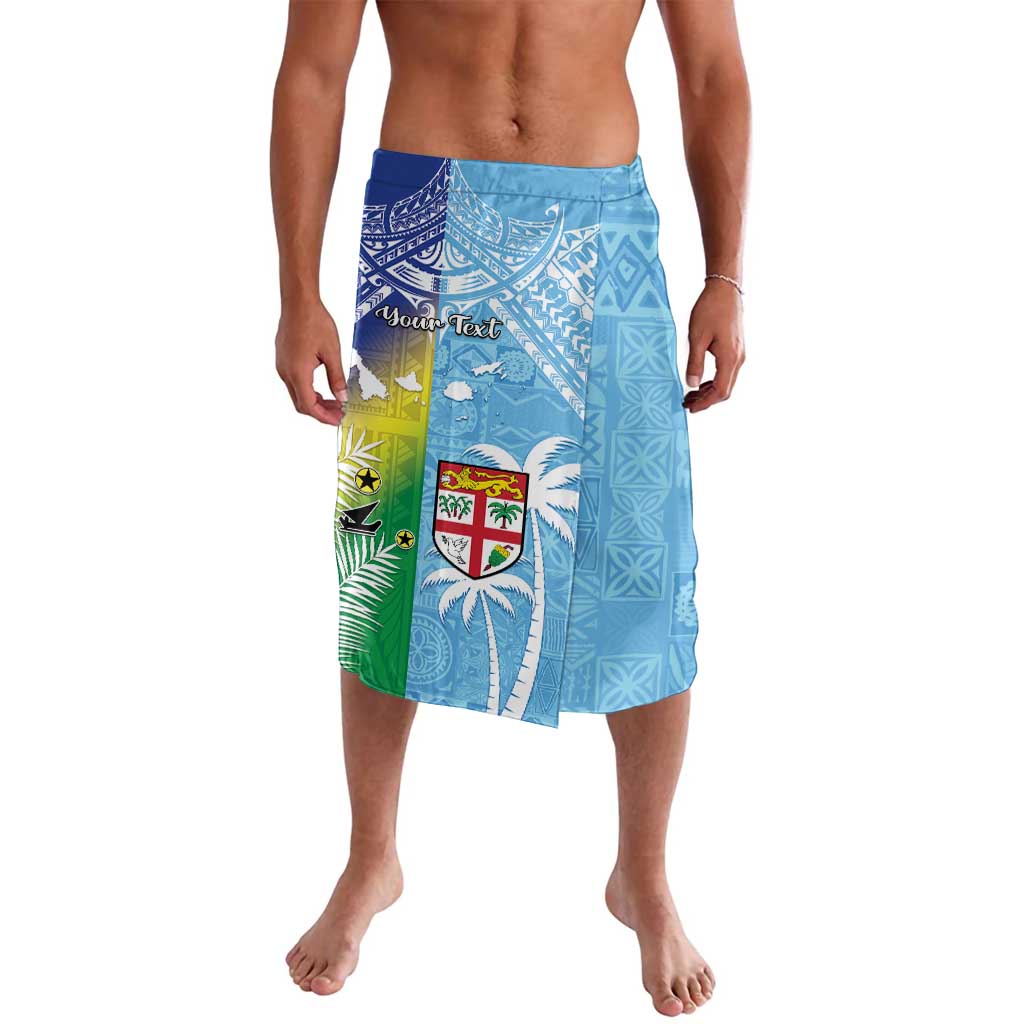 Personalised Happy Malampa Fiji Day Lavalava Half Mix Style LT05 Blue - Polynesian Pride