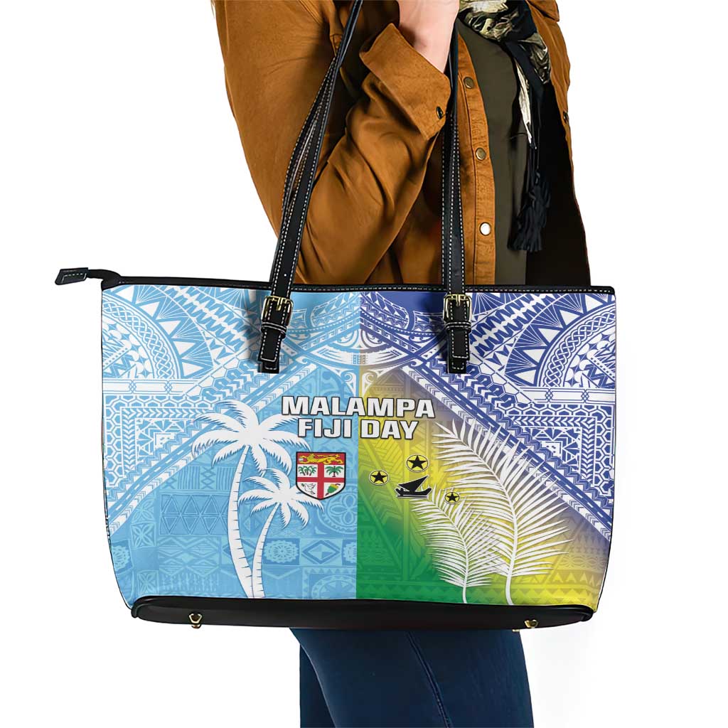 Happy Malampa Fiji Day Leather Tote Bag Half Mix Style LT05 - Polynesian Pride