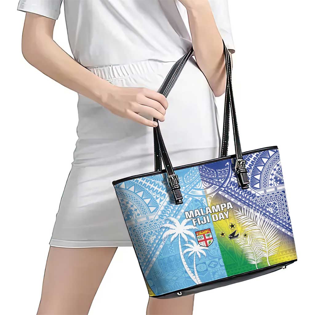 Happy Malampa Fiji Day Leather Tote Bag Half Mix Style LT05 - Polynesian Pride