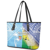 Happy Malampa Fiji Day Leather Tote Bag Half Mix Style LT05 - Polynesian Pride