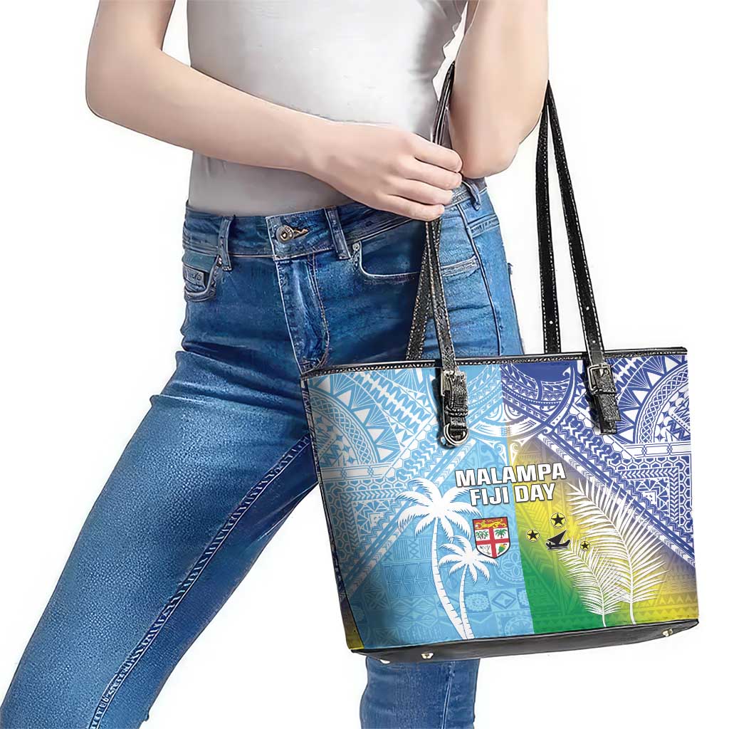 Happy Malampa Fiji Day Leather Tote Bag Half Mix Style LT05 - Polynesian Pride