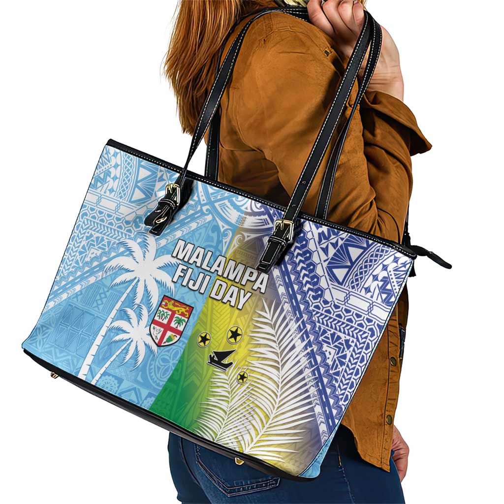 Happy Malampa Fiji Day Leather Tote Bag Half Mix Style LT05 - Polynesian Pride