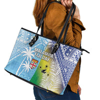 Happy Malampa Fiji Day Leather Tote Bag Half Mix Style LT05 - Polynesian Pride