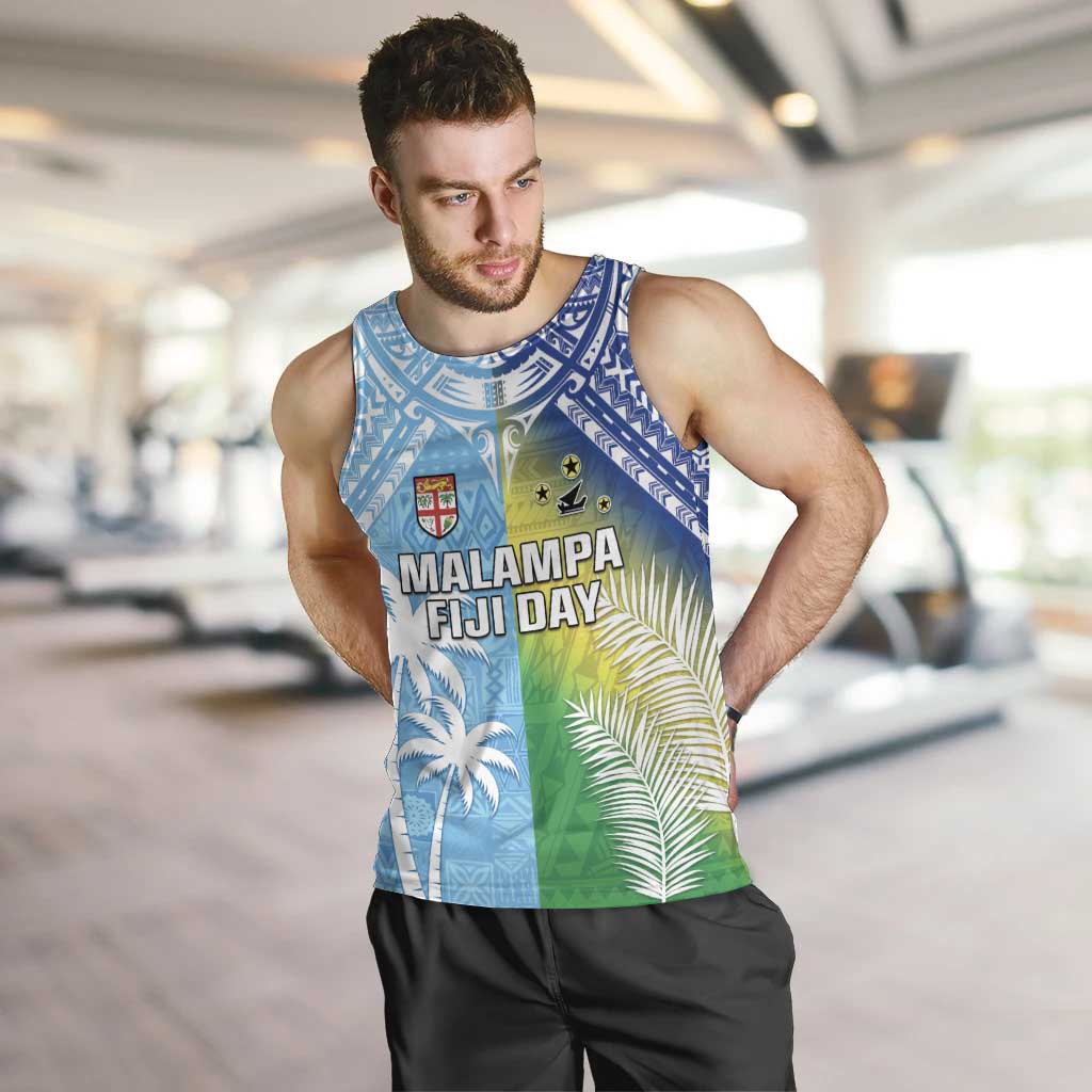 Personalised Happy Malampa Fiji Day Men Tank Top Half Mix Style LT05 Blue - Polynesian Pride