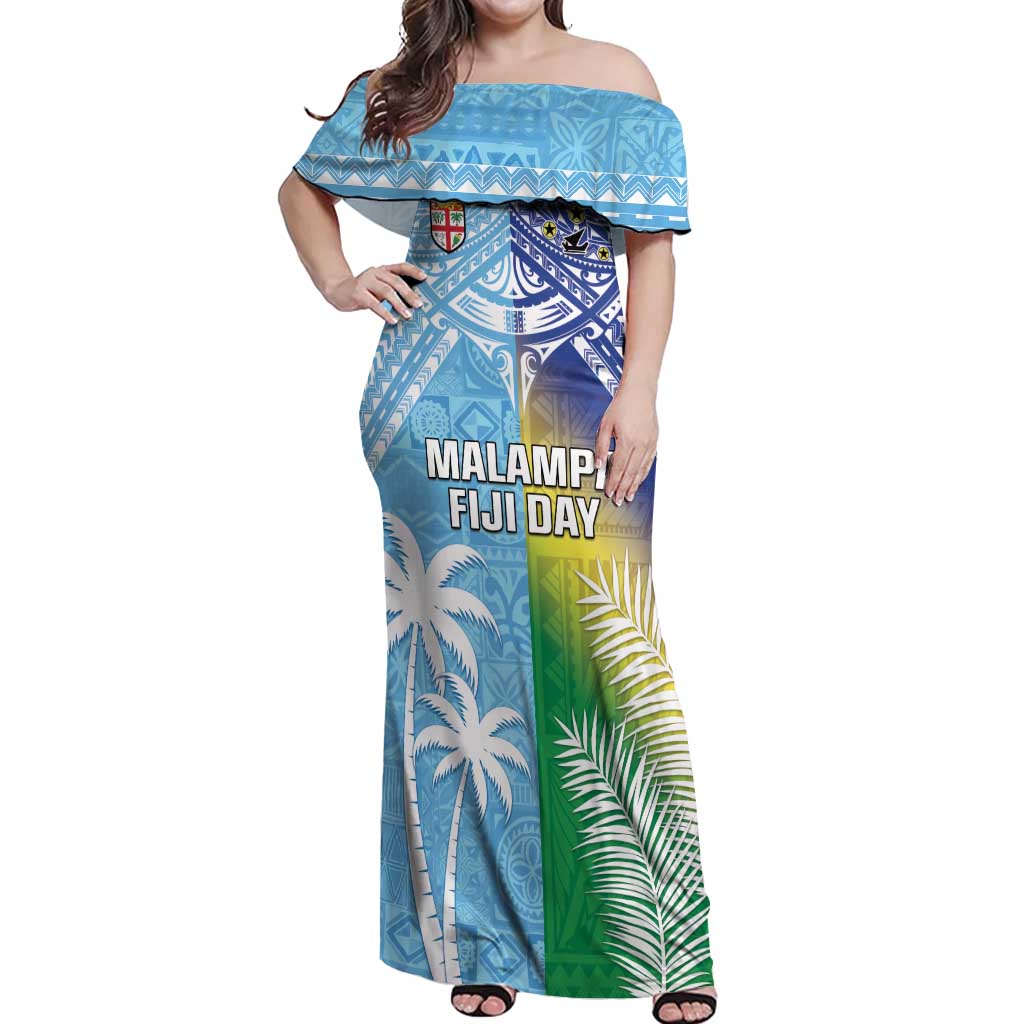 Personalised Happy Malampa Fiji Day Off Shoulder Maxi Dress Half Mix Style