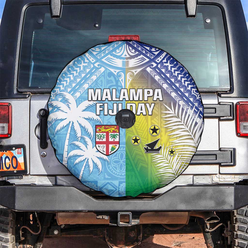 Happy Malampa Fiji Day Spare Tire Cover Half Mix Style LT05 Blue - Polynesian Pride