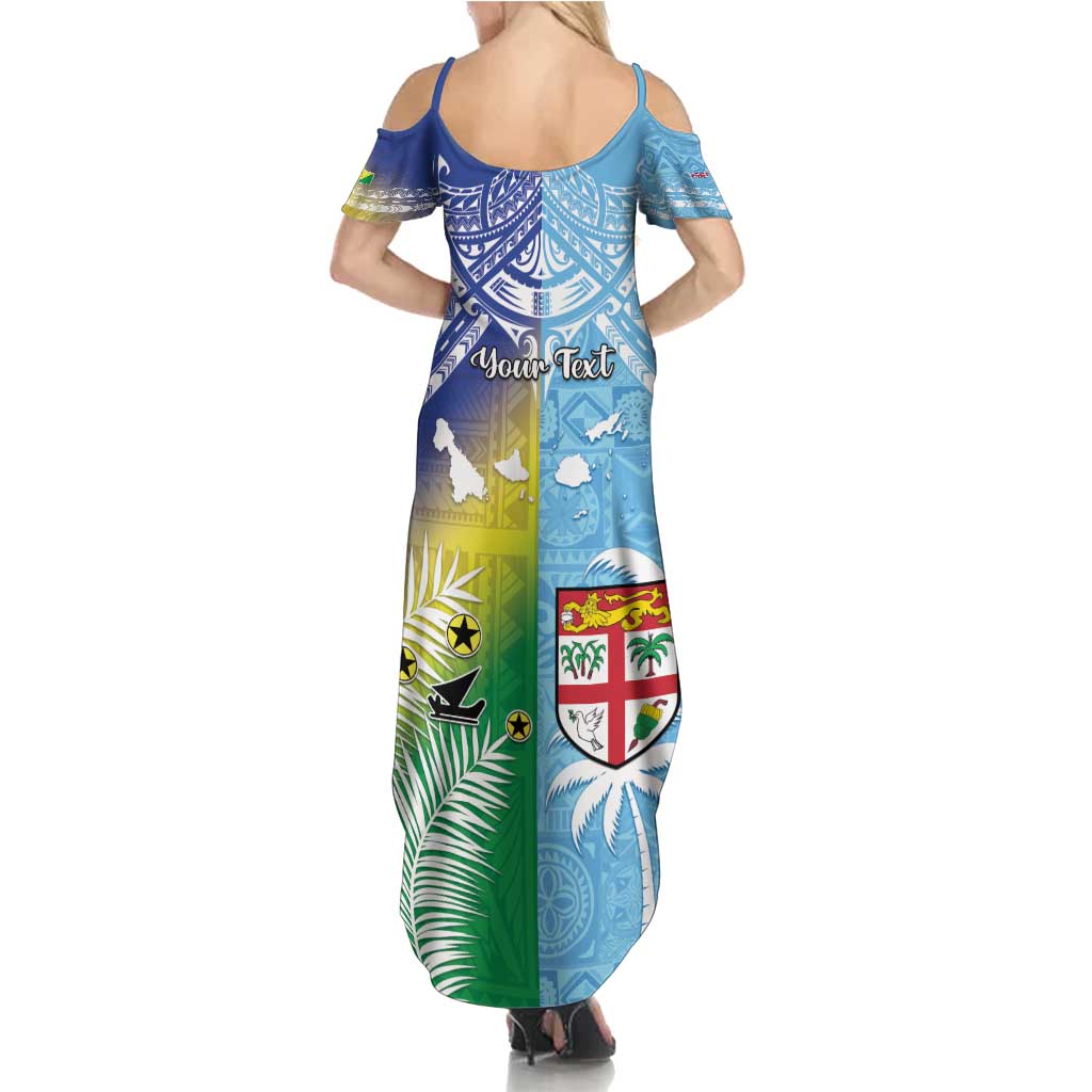 Personalised Happy Malampa Fiji Day Summer Maxi Dress Half Mix Style LT05 - Polynesian Pride