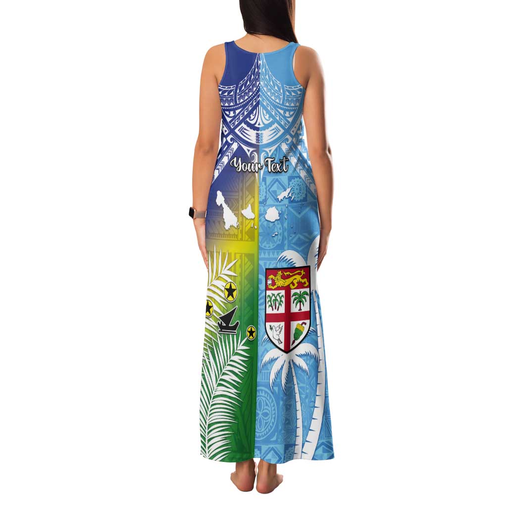 Personalised Happy Malampa Fiji Day Tank Maxi Dress Half Mix Style LT05 - Polynesian Pride