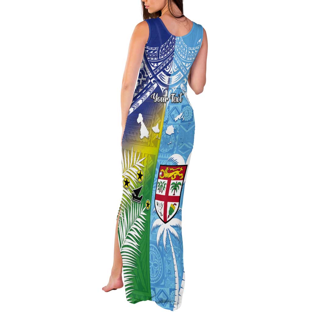Personalised Happy Malampa Fiji Day Tank Maxi Dress Half Mix Style LT05 - Polynesian Pride