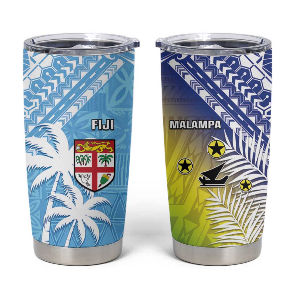 Happy Malampa Fiji Day Tumbler Cup Half Mix Style LT05 Blue - Polynesian Pride