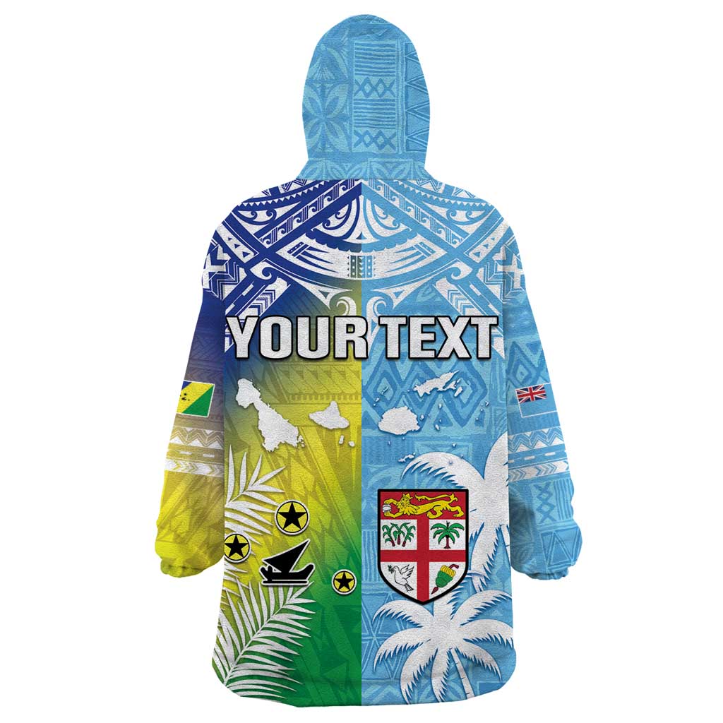 Personalised Happy Malampa Fiji Day Wearable Blanket Hoodie Half Mix Style LT05 - Polynesian Pride