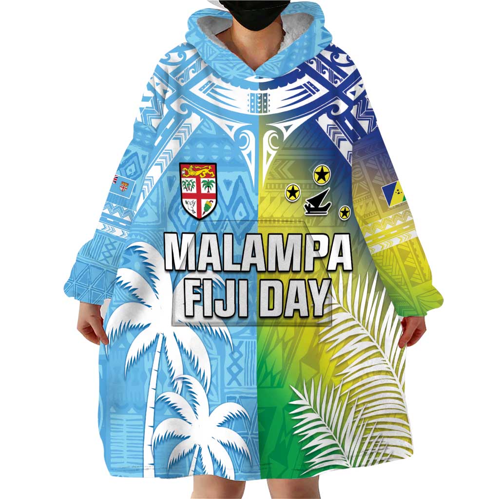 Personalised Happy Malampa Fiji Day Wearable Blanket Hoodie Half Mix Style LT05 - Polynesian Pride