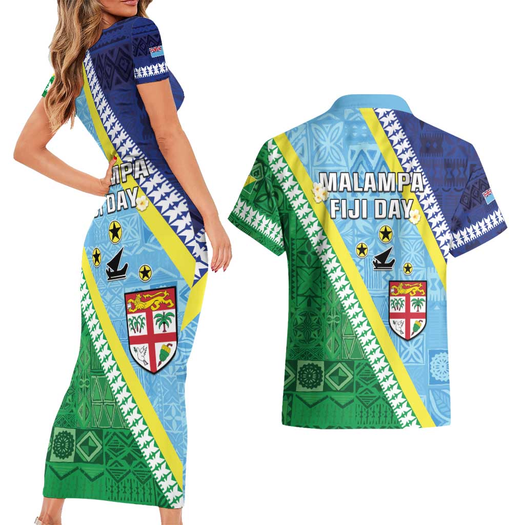 Love Malampa Fiji Day Couples Matching Short Sleeve Bodycon Dress and Hawaiian Shirt Together We Grow LT05 - Polynesian Pride