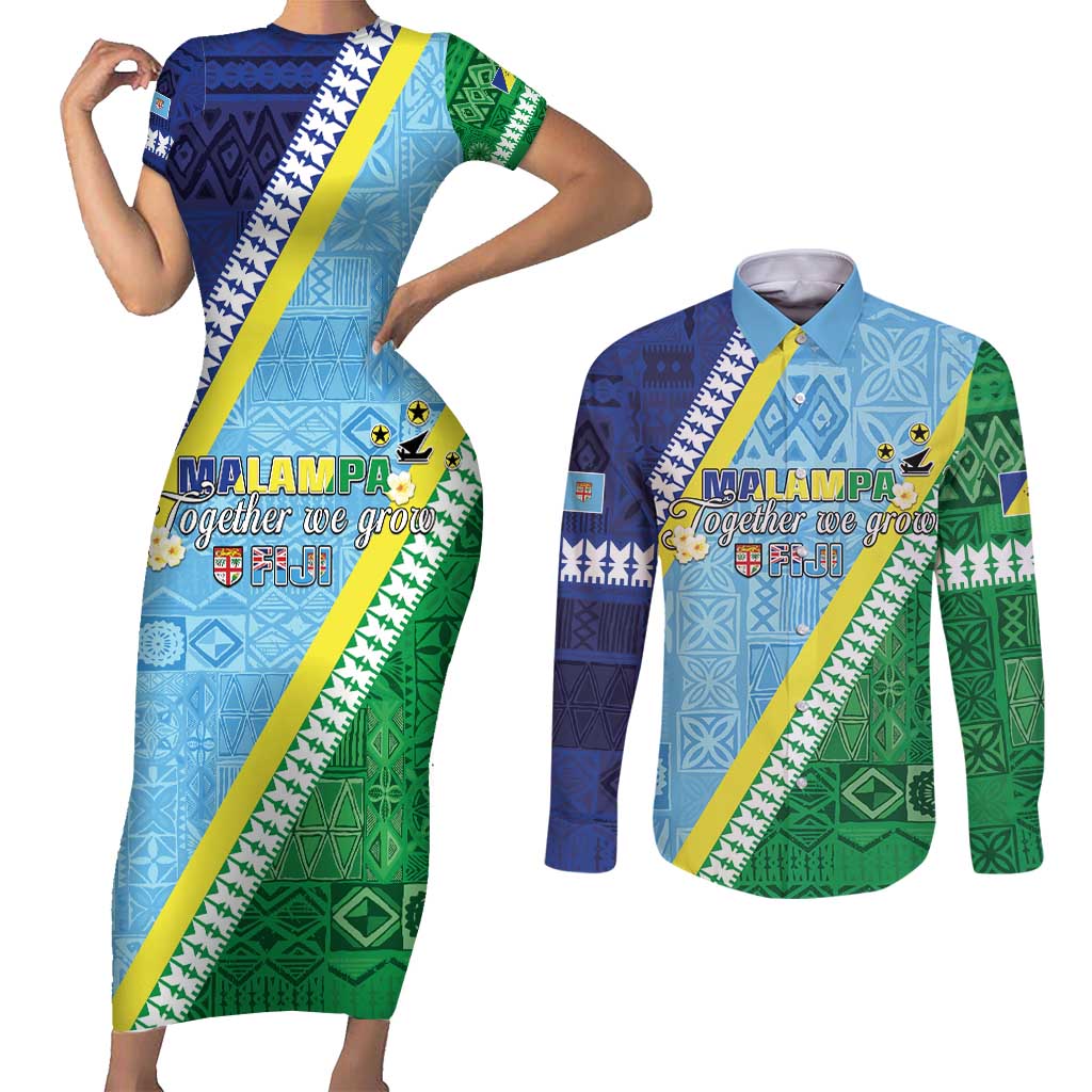 Love Malampa Fiji Day Couples Matching Short Sleeve Bodycon Dress and Long Sleeve Button Shirt Together We Grow