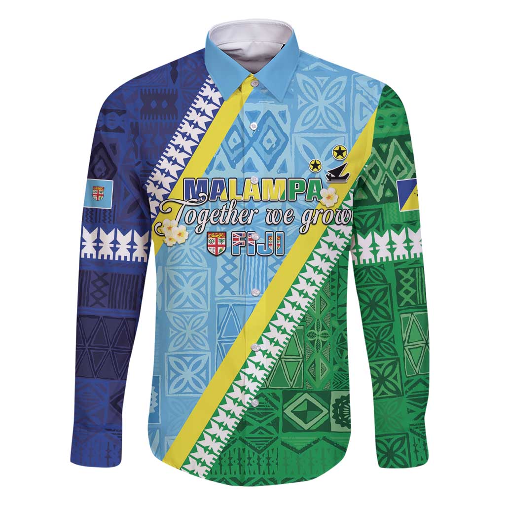 Love Malampa Fiji Day Family Matching Mermaid Dress and Hawaiian Shirt Together We Grow LT05 Dad's Shirt - Long Sleeve Blue - Polynesian Pride