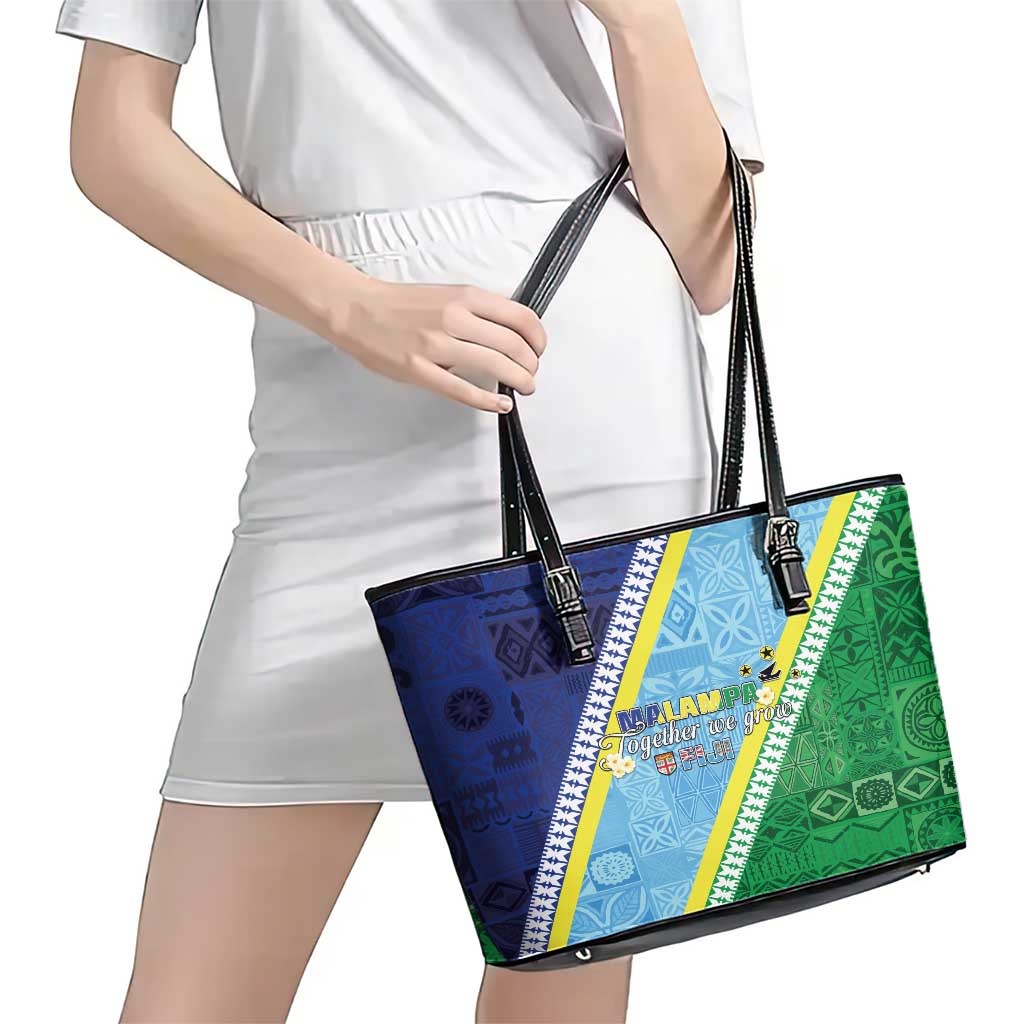 Love Malampa Fiji Day Leather Tote Bag Together We Grow LT05 - Polynesian Pride