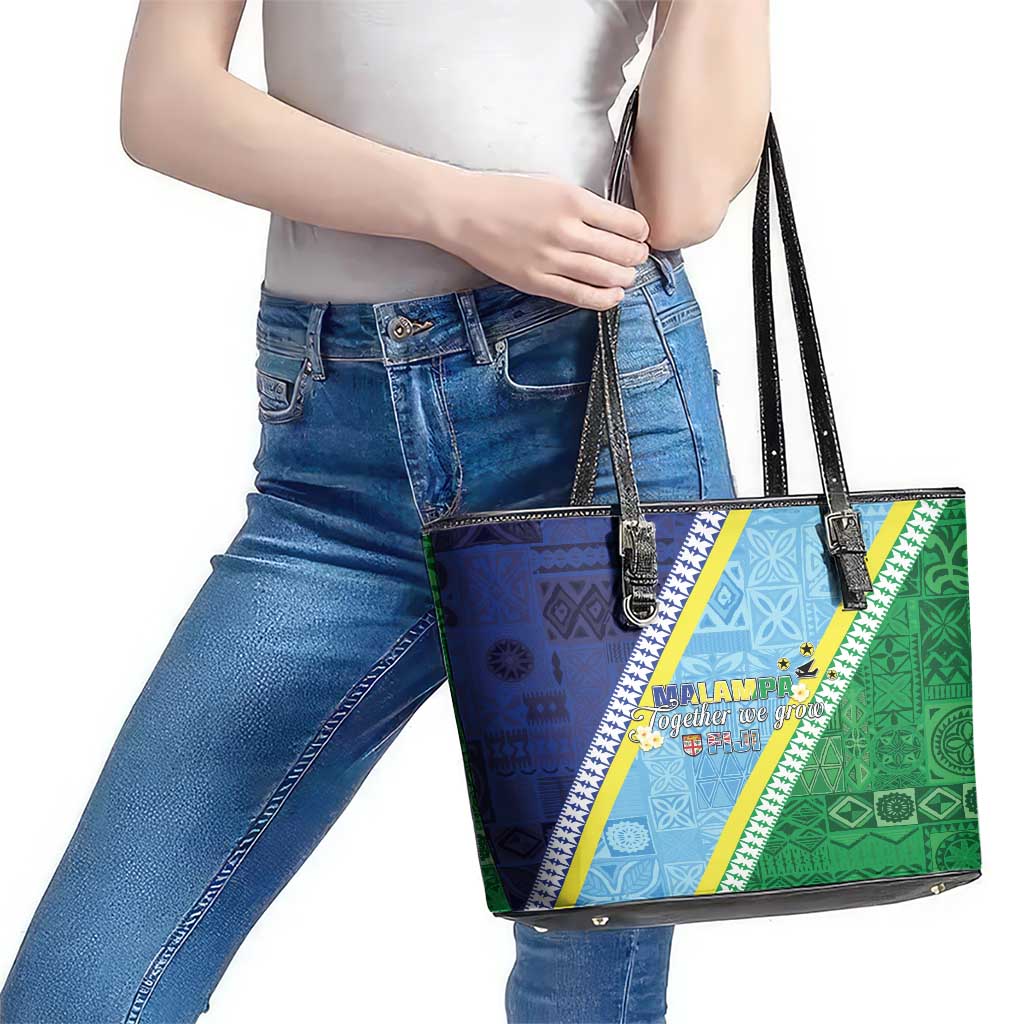 Love Malampa Fiji Day Leather Tote Bag Together We Grow LT05 - Polynesian Pride