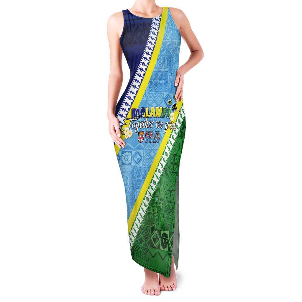 Love Malampa Fiji Day Tank Maxi Dress Together We Grow LT05 Women Blue - Polynesian Pride