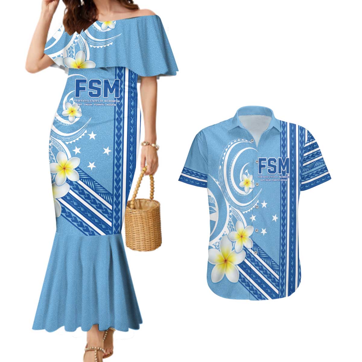 Personalised Federated States of Micronesia Couples Matching Mermaid Dress and Hawaiian Shirt Happy 38th Independence Anniversary