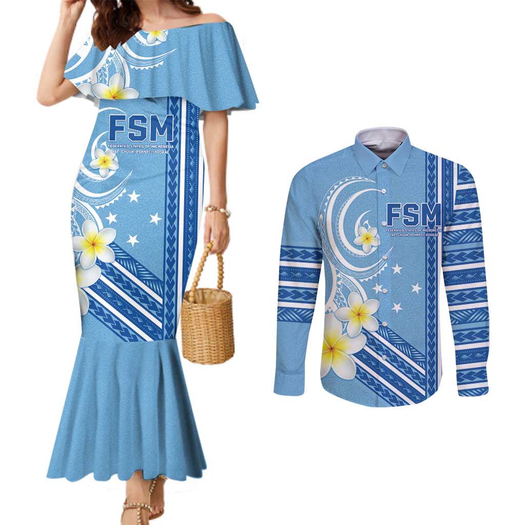 Personalised Federated States of Micronesia Couples Matching Mermaid Dress and Long Sleeve Button Shirt Happy 38th Independence Anniversary