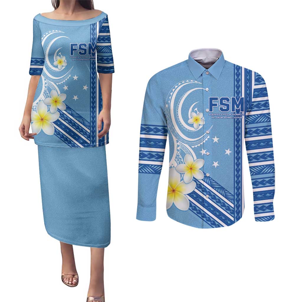 Personalised Federated States of Micronesia Couples Matching Puletasi and Long Sleeve Button Shirt Happy 38th Independence Anniversary