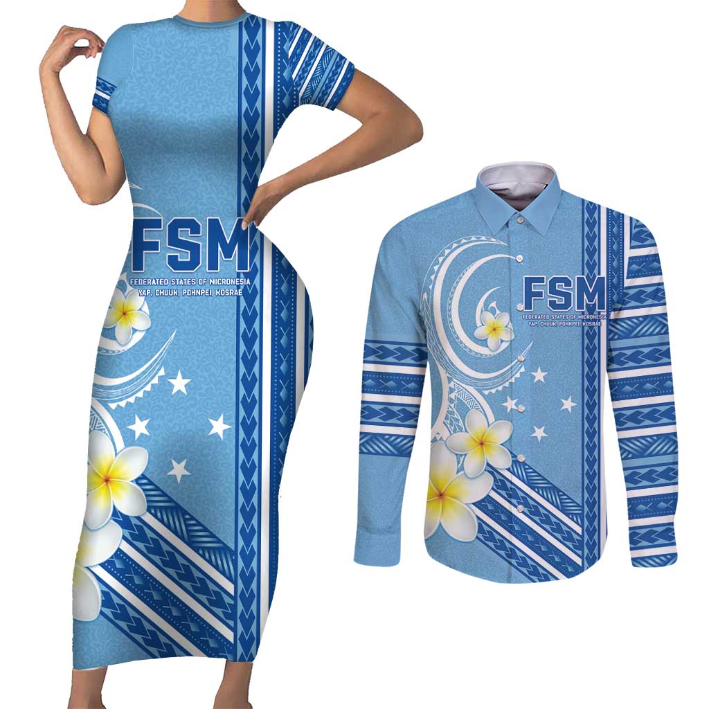 Personalised Federated States of Micronesia Couples Matching Short Sleeve Bodycon Dress and Long Sleeve Button Shirt Happy 38th Independence Anniversary