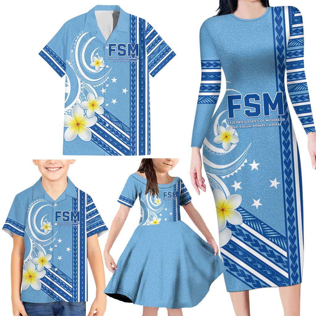 Personalised Federated States of Micronesia Family Matching Long Sleeve Bodycon Dress and Hawaiian Shirt Happy 38th Independence Anniversary