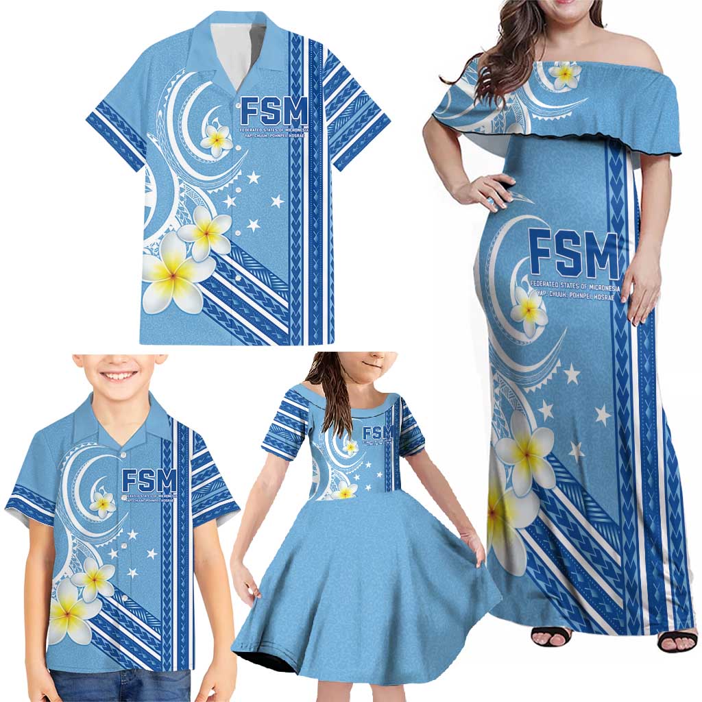 Personalised Federated States of Micronesia Family Matching Off Shoulder Maxi Dress and Hawaiian Shirt Happy 38th Independence Anniversary