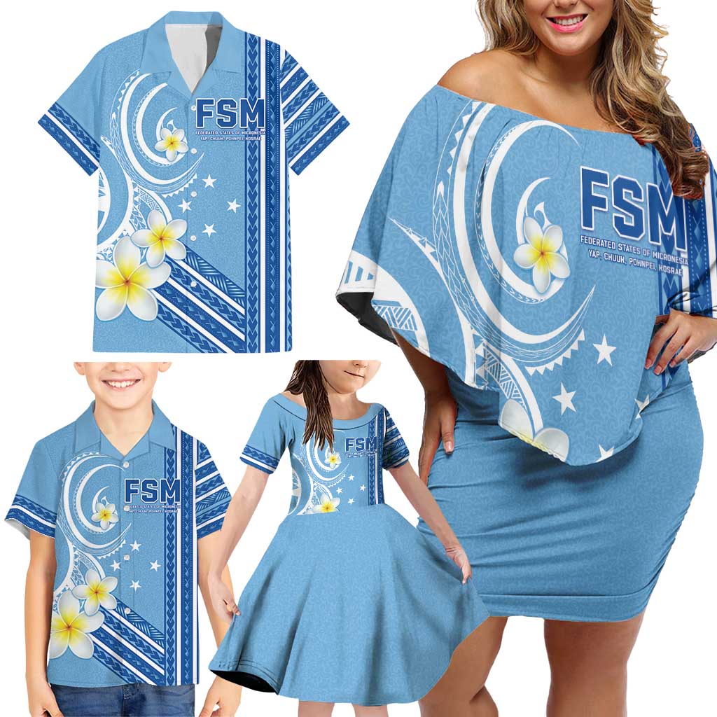 Personalised Federated States of Micronesia Family Matching Off Shoulder Short Dress and Hawaiian Shirt Happy 38th Independence Anniversary