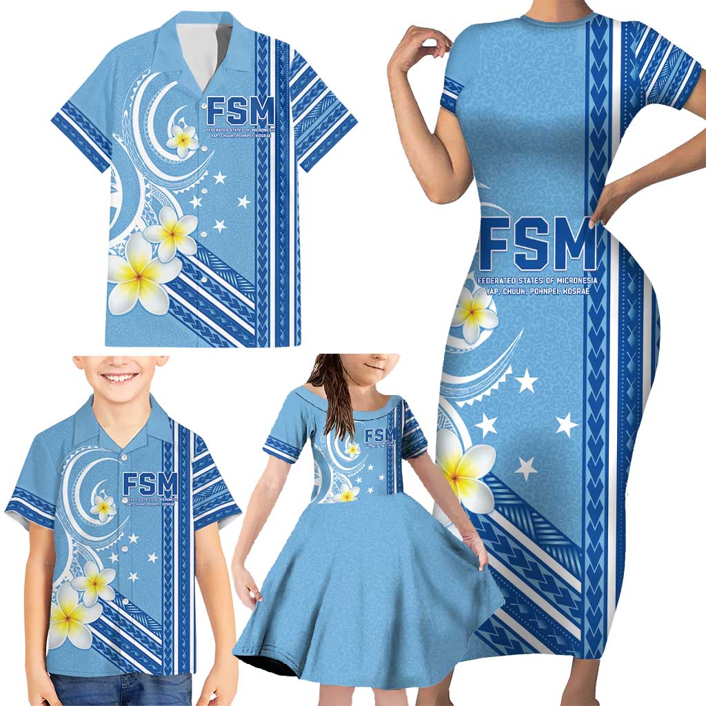 Personalised Federated States of Micronesia Family Matching Short Sleeve Bodycon Dress and Hawaiian Shirt Happy 38th Independence Anniversary