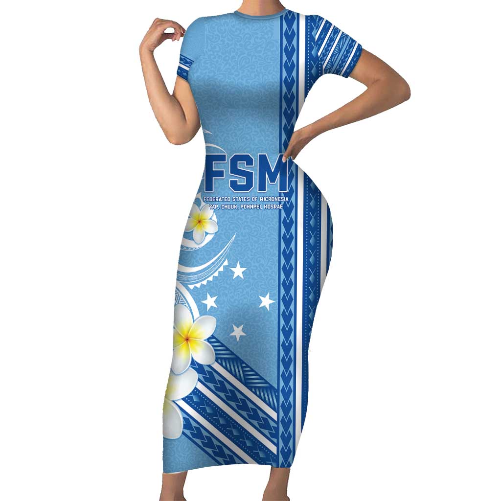 Personalised Federated States of Micronesia Short Sleeve Bodycon Dress Happy 38th Independence Anniversary