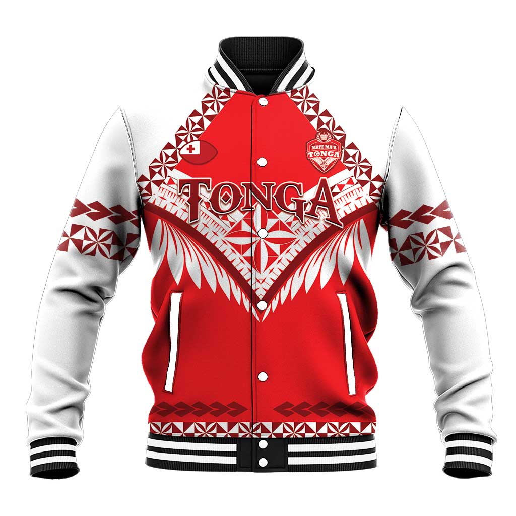 Custom Tonga Mate Maa Rugby Baseball Jacket Go Champions LT05 Unisex Red - Polynesian Pride