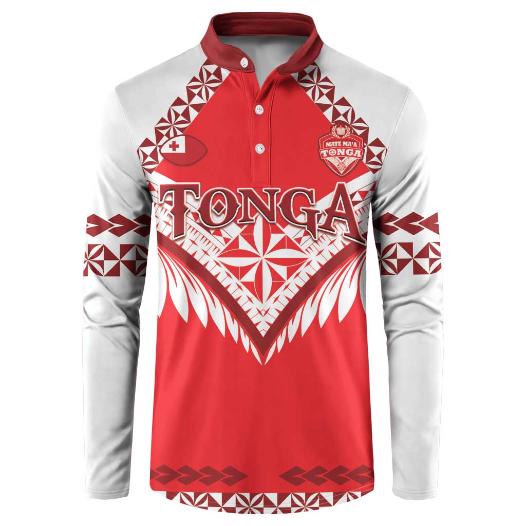 Custom Tonga Mate Maa Rugby Button Sweatshirt Go Champions LT05 Red - Polynesian Pride
