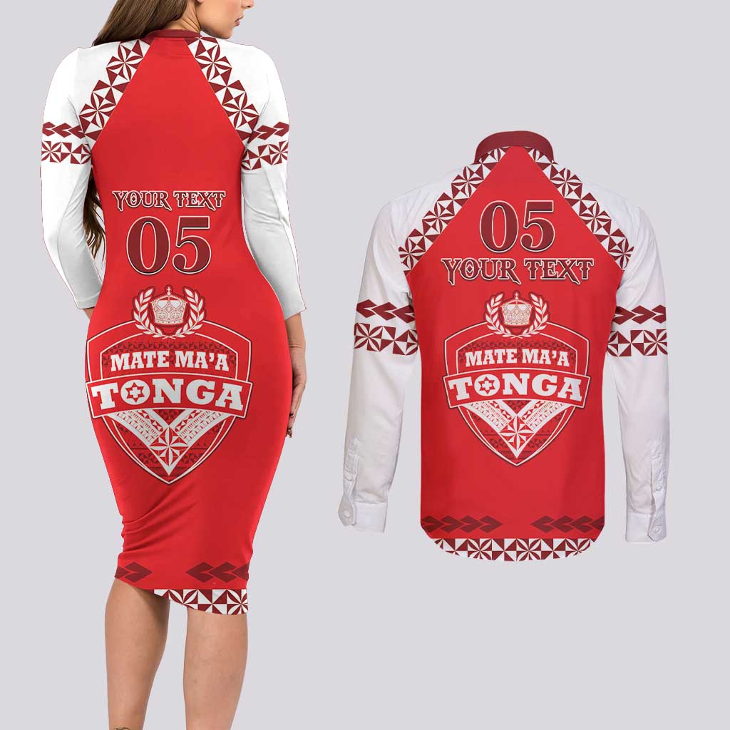 Custom Tonga Mate Maa Rugby Couples Matching Long Sleeve Bodycon Dress and Long Sleeve Button Shirt Go Champions LT05 - Polynesian Pride