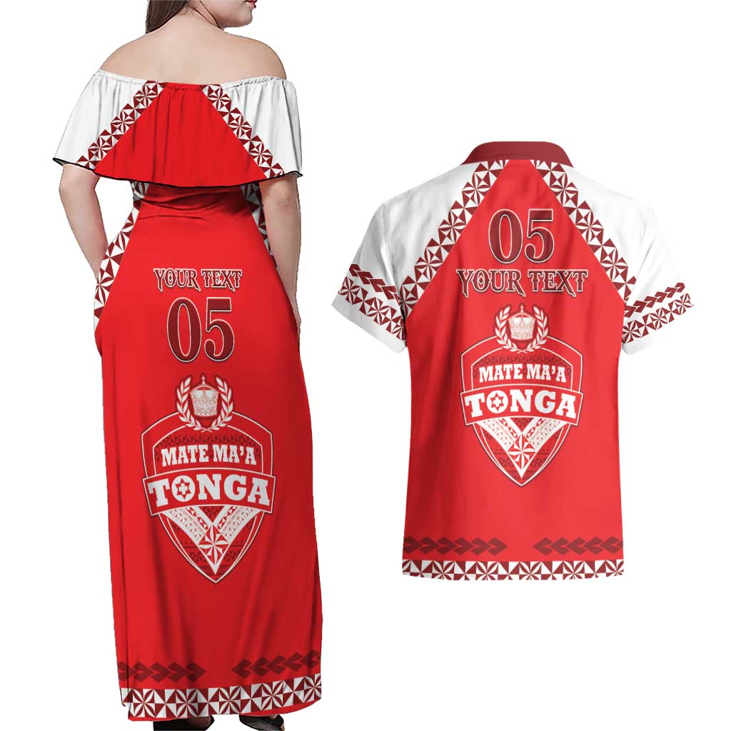 Custom Tonga Mate Maa Rugby Couples Matching Off Shoulder Maxi Dress and Hawaiian Shirt Go Champions