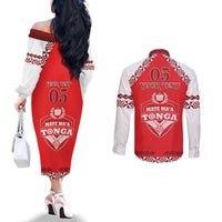 Custom Tonga Mate Maa Rugby Couples Matching Off The Shoulder Long Sleeve Dress and Long Sleeve Button Shirt Go Champions LT05 - Polynesian Pride
