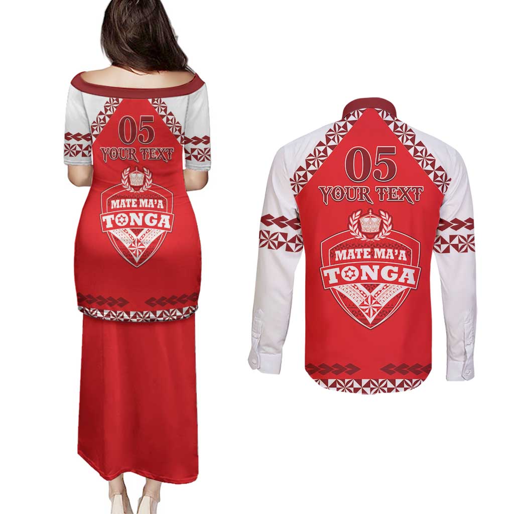 Custom Tonga Mate Maa Rugby Couples Matching Puletasi and Long Sleeve Button Shirt Go Champions LT05 - Polynesian Pride