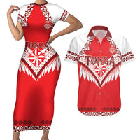 Custom Tonga Mate Maa Rugby Couples Matching Short Sleeve Bodycon Dress and Hawaiian Shirt Go Champions LT05 Red - Polynesian Pride