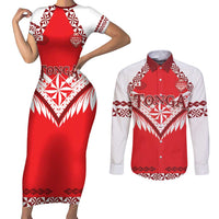Custom Tonga Mate Maa Rugby Couples Matching Short Sleeve Bodycon Dress and Long Sleeve Button Shirt Go Champions LT05 Red - Polynesian Pride
