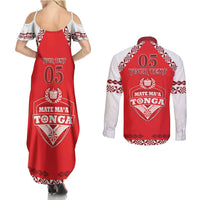 Custom Tonga Mate Maa Rugby Couples Matching Summer Maxi Dress and Long Sleeve Button Shirt Go Champions LT05 - Polynesian Pride