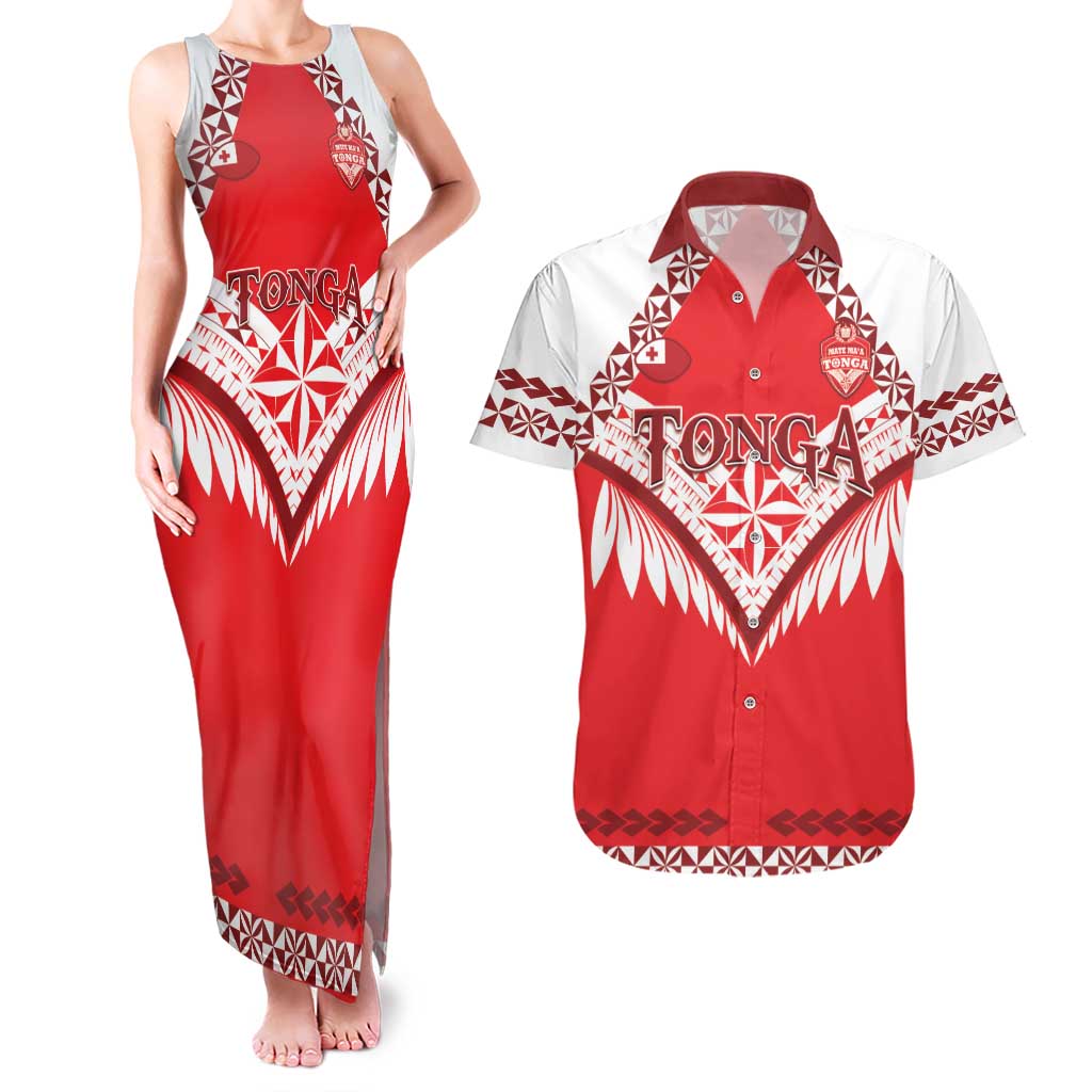 Custom Tonga Mate Maa Rugby Couples Matching Tank Maxi Dress and Hawaiian Shirt Go Champions LT05 Red - Polynesian Pride